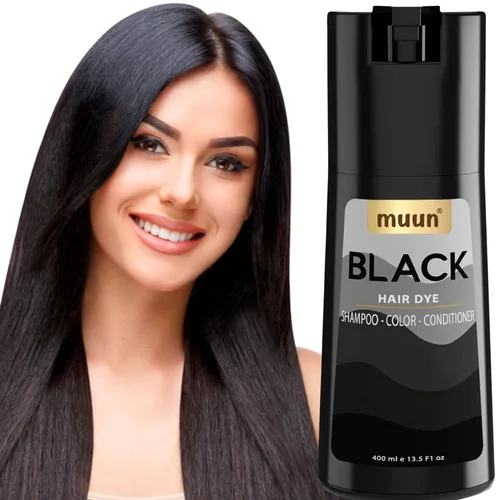 Muun Champú de tinte para el cabello negro, 3 en 1, sin amoníaco, champú de color para el cabello gris, cobertura para mujeres y hombres en minutos