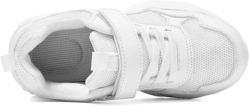Miniatura 6 de Tenis unisex blancos transpirables para niños y niñas, tenis ligeros para correr, para niños pequeños, niños grandes, calzado de gimnasio