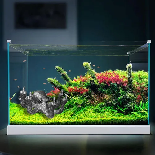 Miniatura 6 de Divertida estatua de pulpo de resina, decoración de pecera, pulpo enojado con gesto luminoso, para decoración de interiores de acuario (negro)