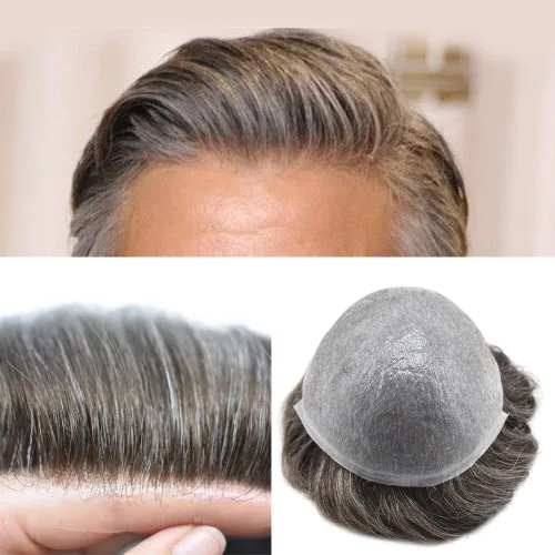 Miniatura 69 de Tupé para hombre, extensiones de cabello humano Remy para hombre, piel fina, 0.002 in, sistema de reemplazo de cabello con bucle en V para hombres
