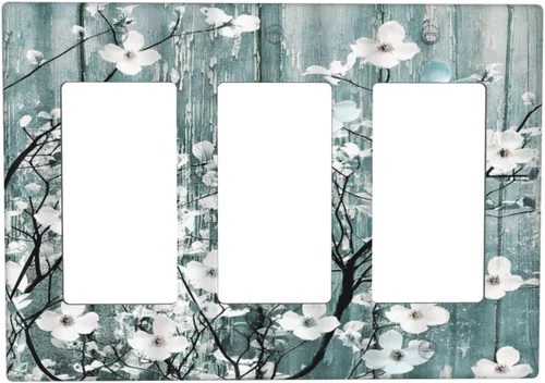 Miniatura 34 de Cubierta de interruptor de luz de 3 cuadrillas con diseño de flores azules púrpuras, cubierta de placa de pared de triple palanca, arbustos florales
