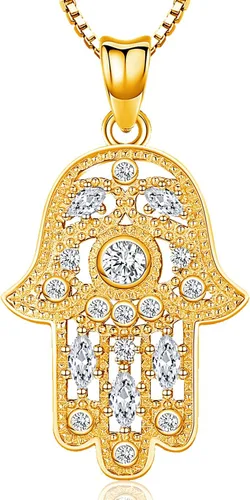 Miniatura 18 de Aniu Joyería de plata de ley 925 Hamsa de Fátima para mujer con circonita cúbica, viene con caja de regalo negra