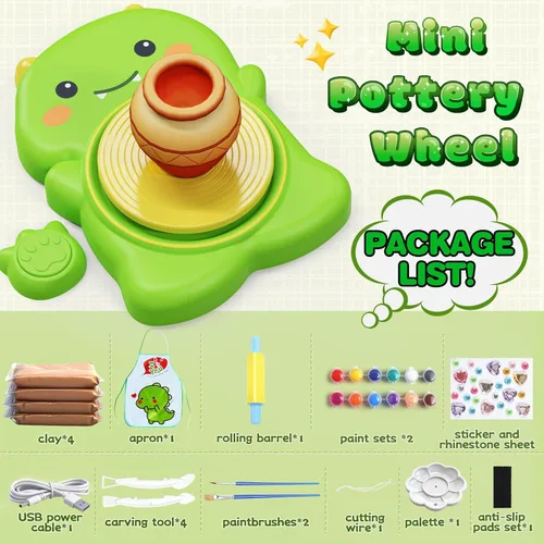 Miniatura 2 de Skirfy Mini Kit de Rueda de Alfarería para Principiantes Niños, Rueda Eléctrica de Cerámica con Pedal de Pie y Kit de Pintura, Velocidad Ajustable