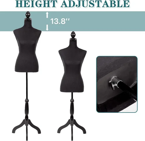 Miniatura 3 de Maniquí femenino Torso vestido forma maniquí cuerpo vestido modelo con soporte de trípode, 60-67 pulgadas altura ajustable mujer cuerpo torso