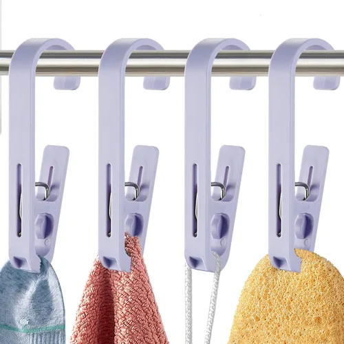 Miniatura 10 de Ganchos de Lavandería con Clips Colgador Organizador de Armario Pinzas Calcetines Botas Sujetadores Toallas para Baño Armario Cocina Oficina 4 Negro