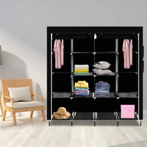 Miniatura 4 de Armario portátil para armario, organizador de almacenamiento con estantes y cubierta para colgar ropa, tela no tejida, fácil montaje (negro-4)