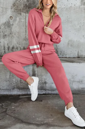 Miniatura 59 de PRETTYGARDEN Conjunto de suéter de 2 piezas para mujer, sudadera con cremallera, pantalones deportivos, ropa casual