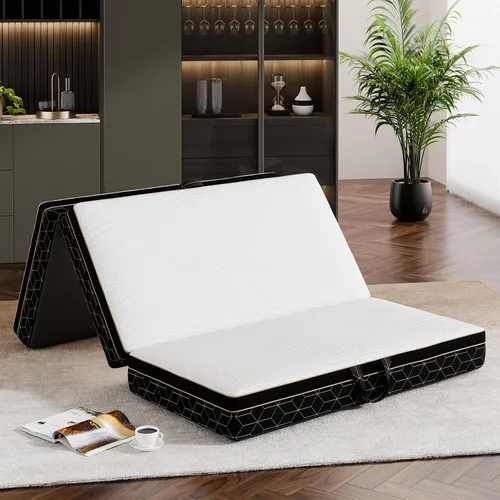 GEMBED Colchón de espuma viscoelástica de tres pliegues tamaño individual, colchón plegable portátil de 6 pulgadas con asa y funda lavable, cama de