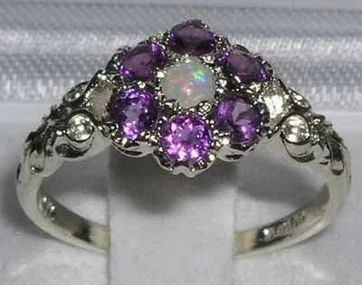 Miniatura 2 de Anillo de plata de ley 925 auténtica auténtica ópalo y amatista para mujer