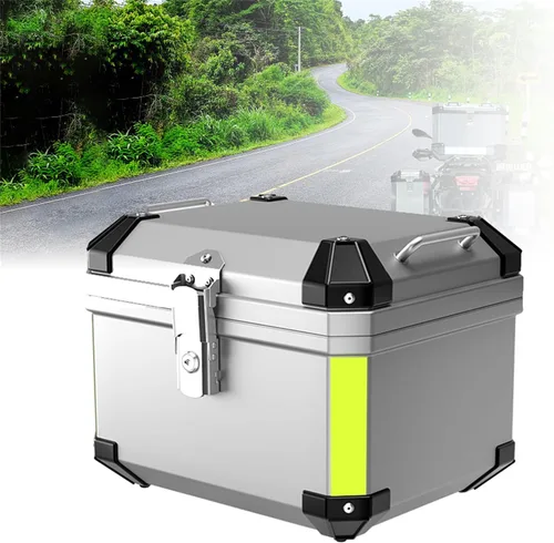 Miniatura 9 de NYCDA Caja de cola de motocicleta, caja de aluminio resistente universal para motocicleta, almacenamiento de viaje con placa base de soporte, caja