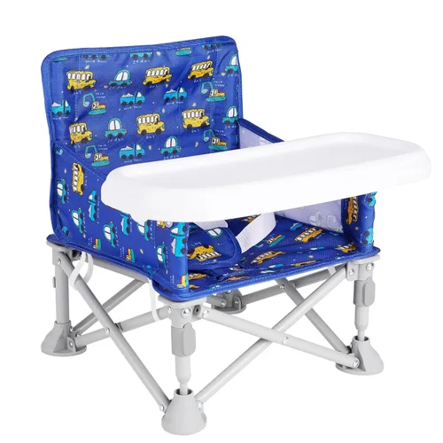 Miniatura 8 de Silla de bebé portátil, asiento elevador plegable con bandeja para mesa de comedor, silla de camping compacta para césped, playa, viajes, bebés de 6
