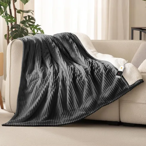 Miniatura 17 de Reaks - Manta eléctrica térmica de franela sedosa y sherpa, manta de calentamiento con 5 niveles de calor y 3 horas de apagado automático, regalos