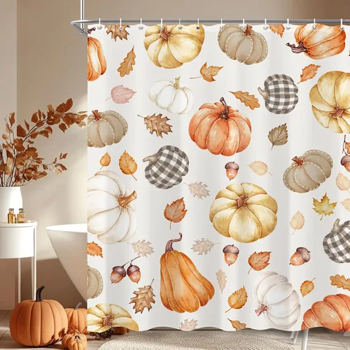 Cortina de ducha colorida de calabaza para baño, otoño, otoño, Acción de Gracias, cosecha, cortina de bañera