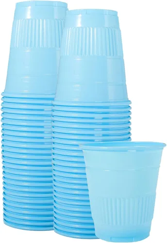 LA MIERE Paquete de 50 vasos dentales reciclables desechables de plástico de 5 onzas, vasos para fiestas, enjuague bucal y tazas de baño, color azul