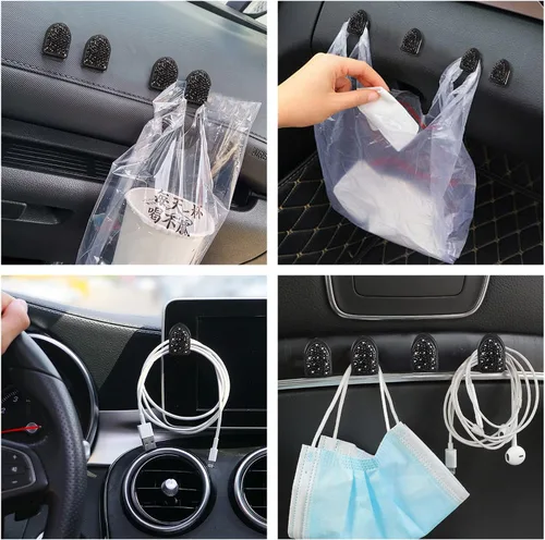 Miniatura 3 de WINKA Ganchos brillantes para automóvil, 4 piezas, accesorios de cristal, lindo gancho para salpicadero, llaves, lentes de sol, gancho