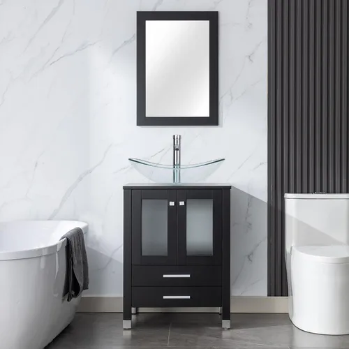 Miniatura 16 de LUCKWIND Combinación de tocador de baño de 24 pulgadas con lavabo, serie elegante con marco pintado, armario de almacenamiento de baño de dos
