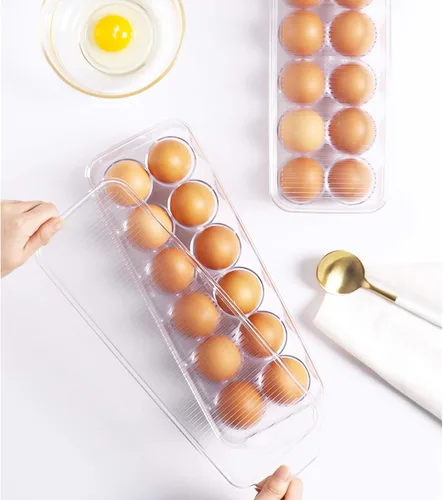 Miniatura 7 de JAMOR Caja de almacenamiento de huevos de 12 rejillas para refrigerador, bandeja para huevos con tapa, estante apilable para huevos, caja
