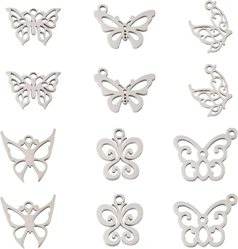 Miniatura 14 de Craftdady Colgantes de eslabones de conector de acero inoxidable, colgantes de mariposa con marco de metal, adornos colgantes para hacer joyas