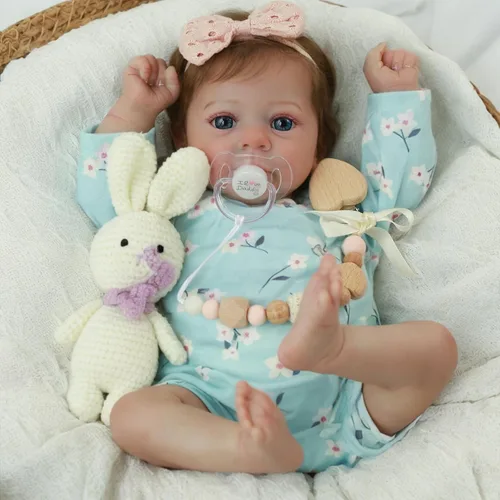 Miniatura 6 de SCOM Muñecas Reborn de bebé realista Niña - Felicia, Muñecas recién nacidas realistas de 17 pulgadas con cuerpo de tela suave ponderado, Muñecas Azul