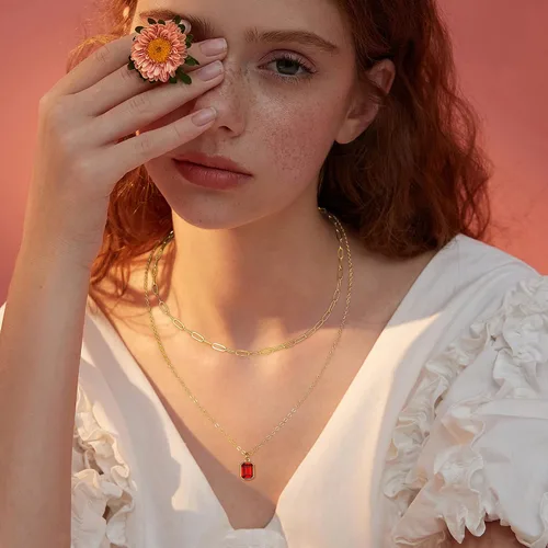 Miniatura 3 de Vrsilver Collares de oro en capas para mujer, collar de oro sólido sobre piedra natal para mujer, gargantilla de cadena con clip en capas