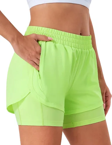 Miniatura 13 de Stelle Pantalones cortos de correr 2 en 1 para mujer, pantalones cortos deportivos de cintura alta, pantalones cortos de entrenamiento con forro