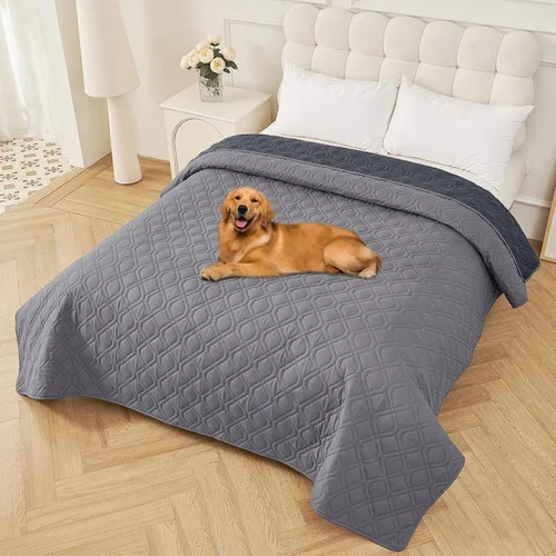 Miniatura 15 de Smiry Funda impermeable para cama de mascota, suave y lavable, para muebles, cama, sofá, reversible, a cuadros (30 x 53 pulgadas, color beige/beige)