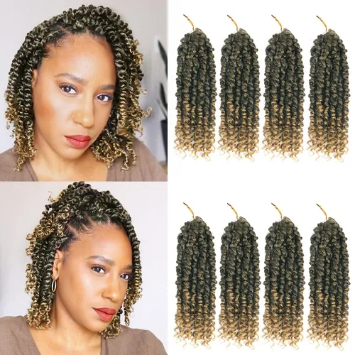Miniatura 83 de Bileaf Cabello de Ganchillo Passion Twist Pre-retorcido de 10 Pulgadas, 8 Paquetes de Ganchillo Passion Twist, Cabello Corto Passion Twist
