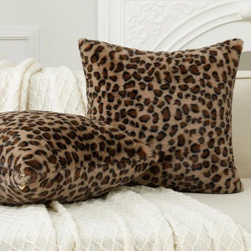 Miniatura 6 de Softalker - Juego de 2 fundas decorativas para almohada de guepardo, 18 x 18 pulgadas, de pelo sintético denso de conejo, para sofá, funda