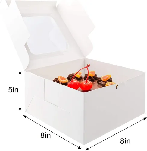 Miniatura 2 de Wei Long Cajas para pasteles con ventana, 24 unidades, 8 x 8 x 5 pulgadas, cajas de panadería blancas para pasteles, pasteles, galletas, pastel, 01