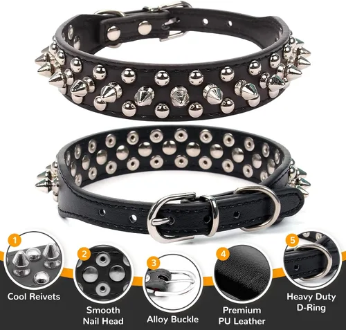 Miniatura 5 de PETCARE Collar de Perro con Pinchos Negro de Cuero PU Suave con Hongos Divertidos Remaches y Tachuelas Collar de Cachorro Ajustable para Exteriores