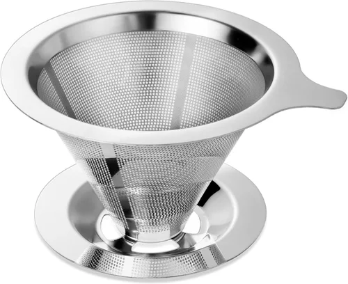 ANNMEXX Filtro de café para verter mejorado, gotero de café, filtro de café de acero inoxidable sin papel, fácil de usar y limpiar, para una a dos