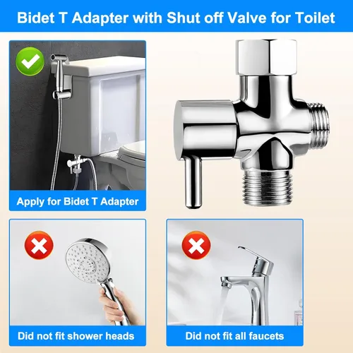 Miniatura 7 de Adaptador de bidé T con válvula de cierre: Válvula T de latón de 3 vías para bidé 7/8 "x 7/8" X 1/2" - Conector en T a prueba de fugas Ajuste