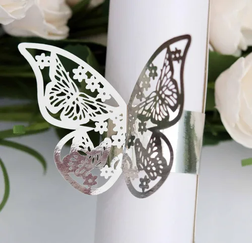 Miniatura 6 de 50 servilleteros de mariposa cortados con láser para cenas, mesas, diarios, bodas, aniversarios, fiestas, decoración de baby shower, suministros