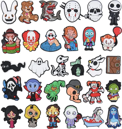 XQNB Dijes de PVC para zapatos, película de terror, accesorios de decoración de zapatos de Halloween, accesorios para niños, niñas, niños y adultos,