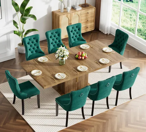 Miniatura 68 de Juego de mesa de comedor extensible de 5 piezas, juego de mesa de comedor extensible de estilo granja para 4, mesa de cocina expandible de madera