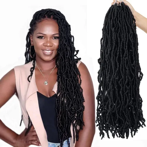 Miniatura 30 de 36 pulgadas, 7 paquetes de rastas suaves de ganchillo de cabello entero, no extendidas, largas y largas, trenzas de pelo sintético preenrolladas, 1b