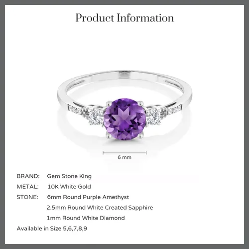 Miniatura 79 de Gem Stone King Anillo de compromiso de 3 piedras preciosas redondas de oro blanco de 10 quilates con piedra natal de 0.236 in con piedra natal