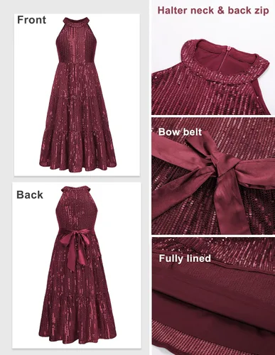 Miniatura 5 de GRACE KARIN Vestido de lentejuelas para niñas 2024, elegante, lindo, vestido largo de fiesta para niñas de 5 a 14 años