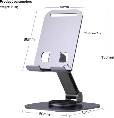 Miniatura 6 de ONCHEER Soporte de teléfono giratorio de 360° para escritorio, soporte portátil y plegable para teléfono celular para oficina y cocina, soporte