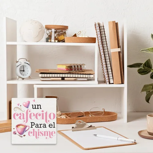 Miniatura 3 de Un Cafecito Para el Chisme – Cartel de madera de barra de café de 5 pulgadas – Cartel de madera rústica rosa – Decoración de mesa de granja