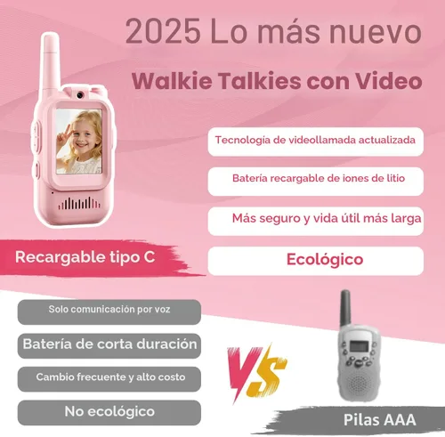 Miniatura 2 de Walkie Talkies de video para niños, paquete de 2 intercomunicadores de video recargables para niños, juguetes para interiores y exteriores