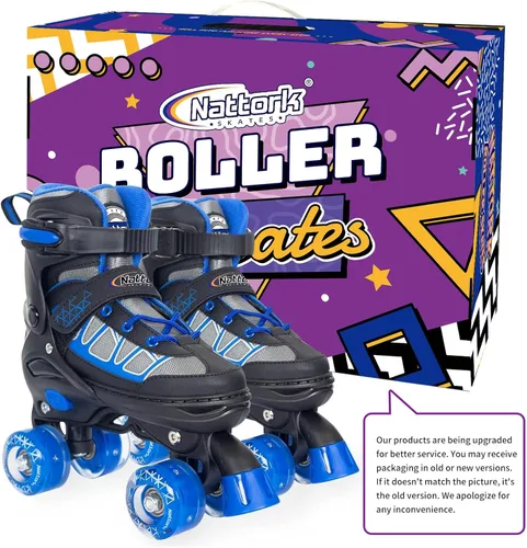 Miniatura 6 de Nattork Patines de ruedas para niños y niñas, 4 tamaños ajustables con ruedas iluminadas para niños principiantes para interiores y exteriores Azul