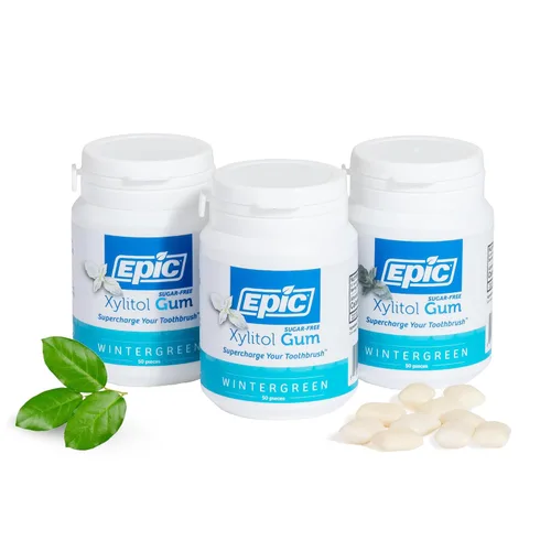 Epic Chicle de Menta Verde 100% Xilitol - Chicle Dental Sin Azúcar, Sin Aspartamo - Apoya la Salud Oral y el Aliento Fresco - 50 Piezas (Paquete de