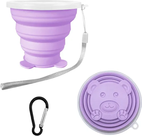 Taza plegable – Pequeño vaso plegable de silicona – Taza plegable extensible – Taza portátil reutilizable para viajes, camping, senderismo, Púrpura