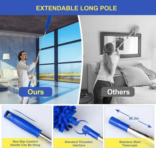 Miniatura 3 de Plumeros para limpieza, plumero Newliton con poste de extensión, plumero de microfibra para ventilador de techo y telarañas, plumero largo