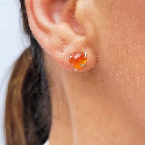 Miniatura 129 de Natural raw gemstone stud earrings with white gold over 925 sterling silver, 6 to 7mm rough genuine quality birthstone gift for her, Uniquelan