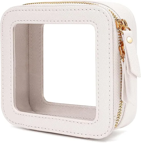 Miniatura 18 de Bolsa de maquillaje transparente pequeña, aprobada por la TSA, bolsa de aseo portátil con cremallera, bolsa de viaje para cosméticos, estuche Rosa