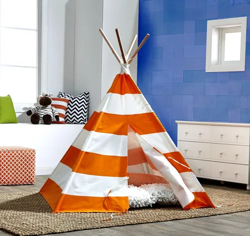 Miniatura 3 de Tienda tipi para niños, naranja con rayas blancas