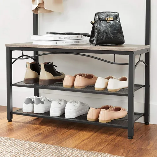 Miniatura 6 de VASAGLE - Banco para zapatos, estante de almacenamiento de 3 niveles para entrada, pasillo, sala de estar, muebles de acento industrial con marco