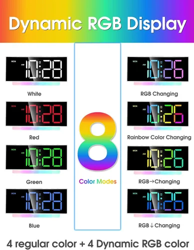 Miniatura 5 de Cadmos Reloj Despertador Extra Fuerte para Personas de Sueño Pesado Adultos, Adolescentes, Niños, Reloj Arcoíris para Dormitorios, Pequeño Reloj